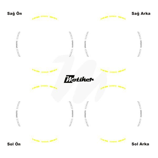 ÇİFT RENK CFMOTO YAZILI KISA KESİKLİ SARI-BEYAZ SCOOTER JANT DIŞ ŞERİT STICKER