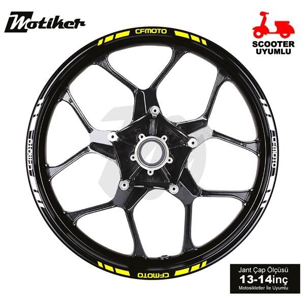 ÇİFT RENK CFMOTO YAZILI KISA KESİKLİ SARI-BEYAZ SCOOTER JANT DIŞ ŞERİT STICKER