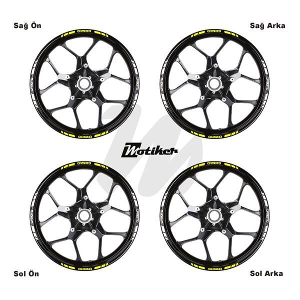 ÇİFT RENK CFMOTO YAZILI KISA KESİKLİ SARI-BEYAZ SCOOTER JANT DIŞ ŞERİT STICKER