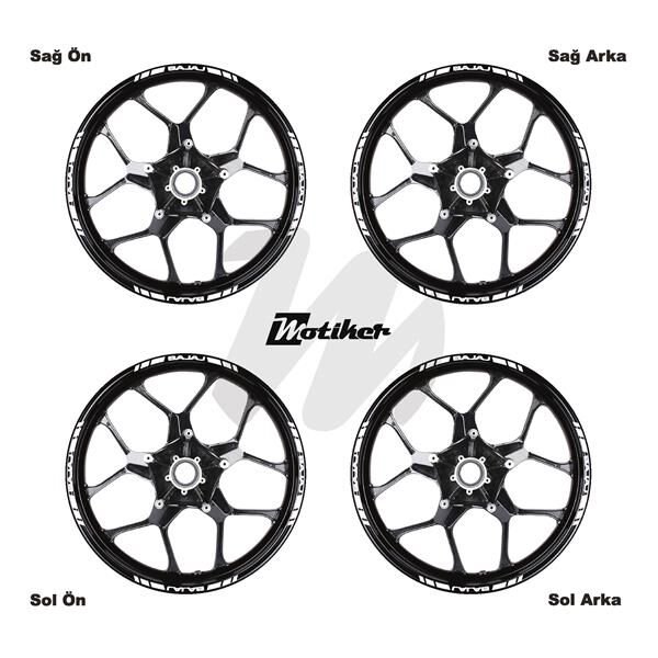 TEK RENK BAJAJ YAZILI KISA KESİKLİ BEYAZ SCOOTER JANT DIŞ ŞERİT STICKER