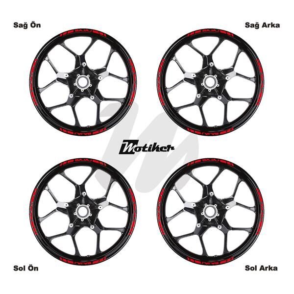 TEK RENK BAJAJ YAZILI KISA KESİKLİ KIRMIZI SCOOTER JANT DIŞ ŞERİT STICKER