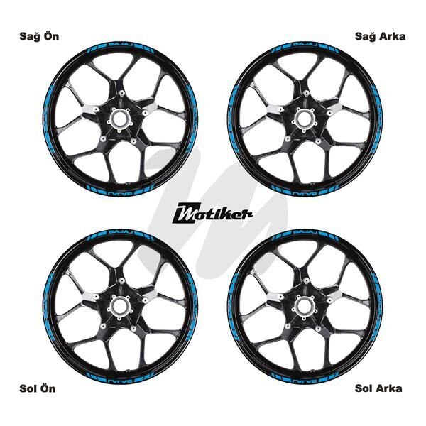 TEK RENK BAJAJ YAZILI KISA KESİKLİ AÇIK MAVİ SCOOTER JANT DIŞ ŞERİT STICKER