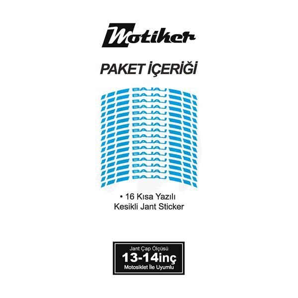 TEK RENK BAJAJ YAZILI KISA KESİKLİ AÇIK MAVİ SCOOTER JANT DIŞ ŞERİT STICKER