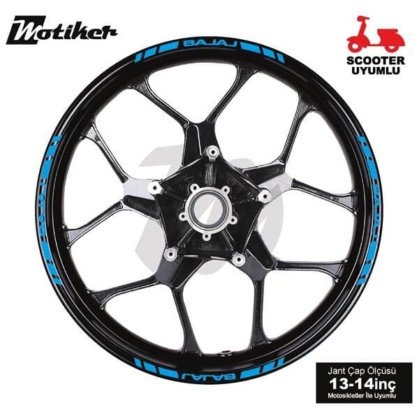 TEK RENK BAJAJ YAZILI KISA KESİKLİ AÇIK MAVİ SCOOTER JANT DIŞ ŞERİT STICKER