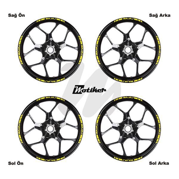 TEK RENK BAJAJ YAZILI KISA KESİKLİ SARI SCOOTER JANT DIŞ ŞERİT STICKER
