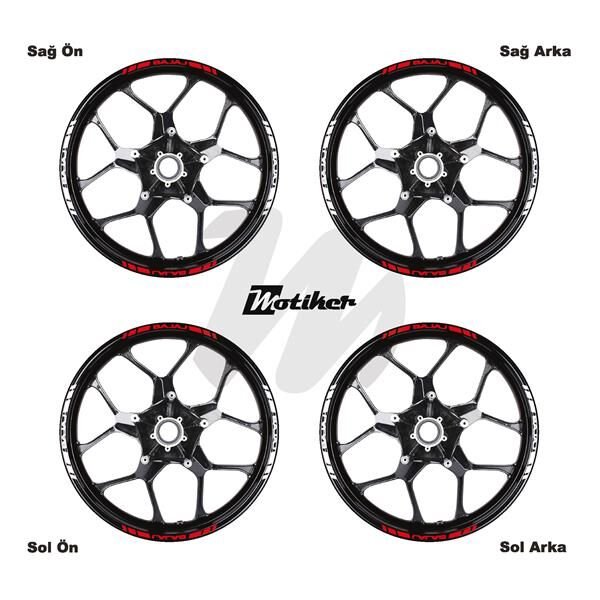 ÇİFT RENK BAJAJ YAZILI KISA KESİKLİ KIRMIZI-BEYAZ SCOOTER JANT DIŞ ŞERİT STICKER