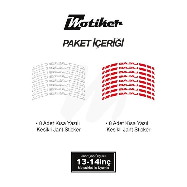 ÇİFT RENK BAJAJ YAZILI KISA KESİKLİ KIRMIZI-BEYAZ SCOOTER JANT DIŞ ŞERİT STICKER