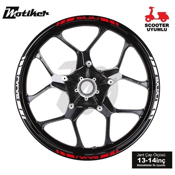 ÇİFT RENK BAJAJ YAZILI KISA KESİKLİ KIRMIZI-BEYAZ SCOOTER JANT DIŞ ŞERİT STICKER