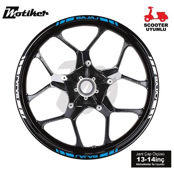ÇİFT RENK BAJAJ YAZILI KISA KESİKLİ AÇIK MAVİ-BEYAZ SCOOTER JANT DIŞ ŞERİT STICKER