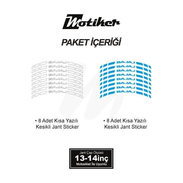 ÇİFT RENK BAJAJ YAZILI KISA KESİKLİ AÇIK MAVİ-BEYAZ SCOOTER JANT DIŞ ŞERİT STICKER