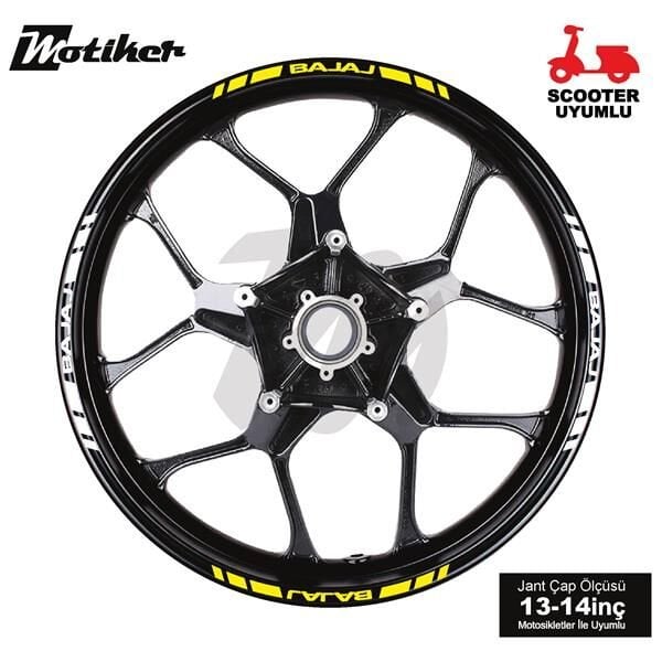 ÇİFT RENK BAJAJ YAZILI KISA KESİKLİ SARI-BEYAZ SCOOTER JANT DIŞ ŞERİT STICKER