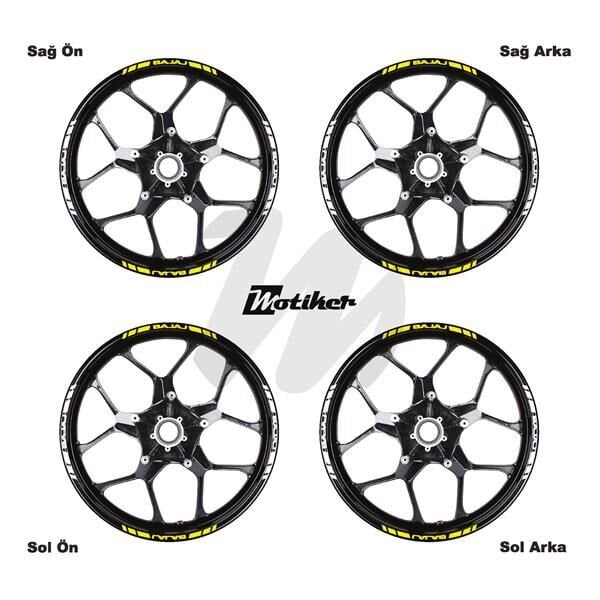 ÇİFT RENK BAJAJ YAZILI KISA KESİKLİ SARI-BEYAZ SCOOTER JANT DIŞ ŞERİT STICKER