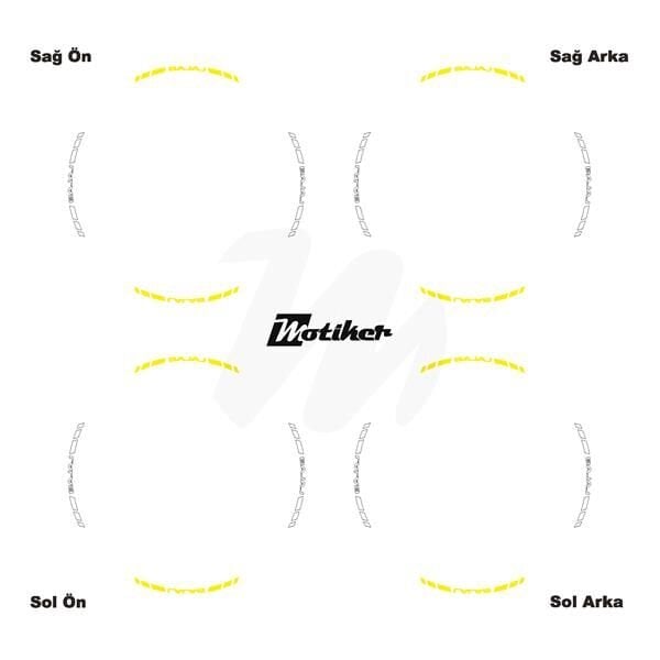 ÇİFT RENK BAJAJ YAZILI KISA KESİKLİ SARI-BEYAZ SCOOTER JANT DIŞ ŞERİT STICKER