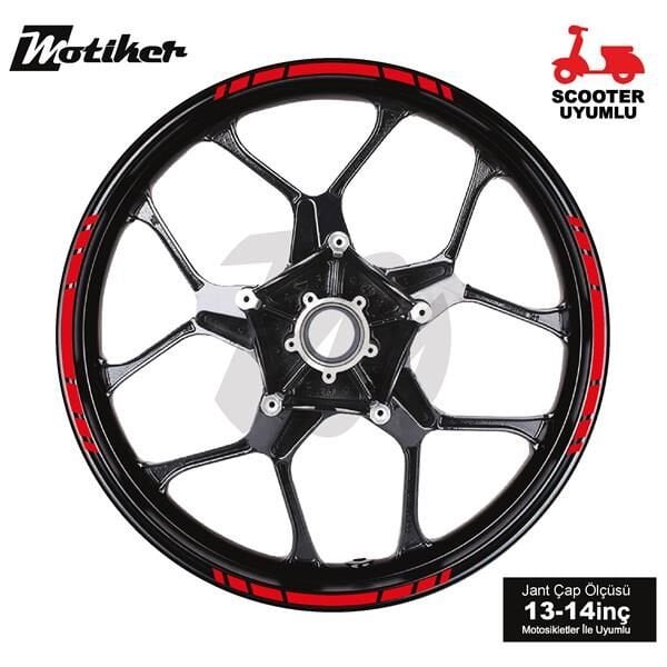 TEK RENK YAZISIZ KISA KESİKLİ KIRMIZI SCOOTER JANT DIŞ ŞERİT STICKER