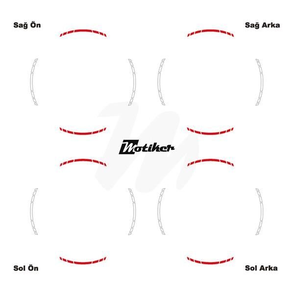 ÇİFT RENK YAZISIZ KISA KESİKLİ KIRMIZI-BEYAZ SCOOTER JANT DIŞ ŞERİT STICKER