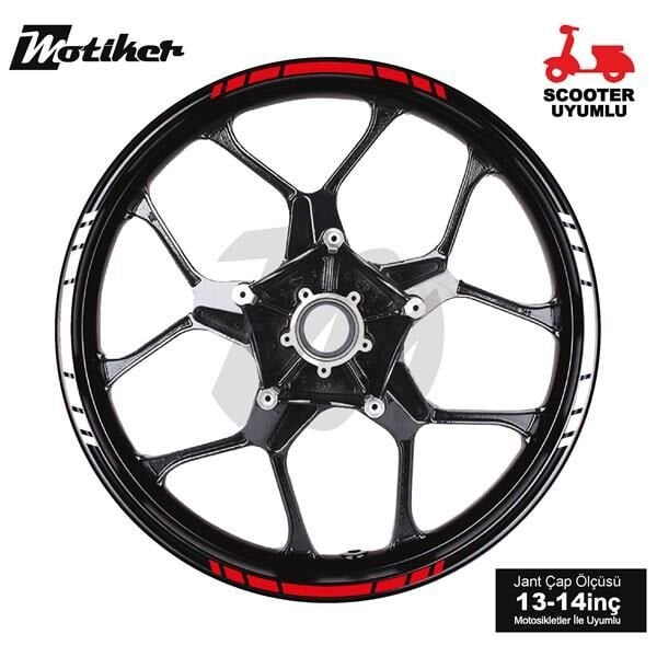 ÇİFT RENK YAZISIZ KISA KESİKLİ KIRMIZI-BEYAZ SCOOTER JANT DIŞ ŞERİT STICKER