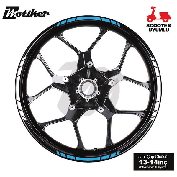 ÇİFT RENK YAZISIZ KISA KESİKLİ AÇIK MAVİ-BEYAZ SCOOTER JANT DIŞ ŞERİT STICKER