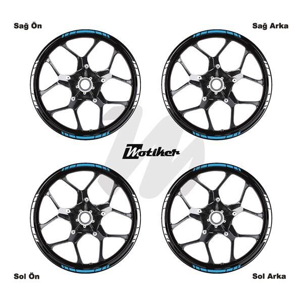 ÇİFT RENK YAZISIZ KISA KESİKLİ AÇIK MAVİ-BEYAZ SCOOTER JANT DIŞ ŞERİT STICKER