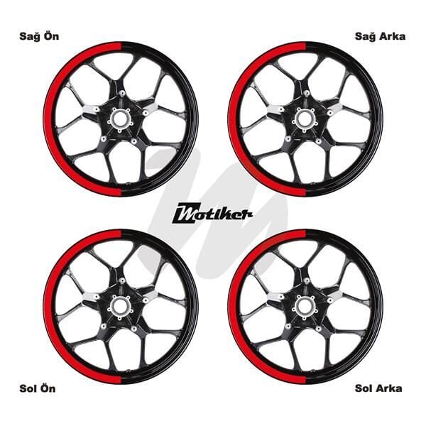 TEK RENK GENİŞ JANT YARIM KAPLAMA KIRMIZI DAİRE STICKER ETİKET MODELİ