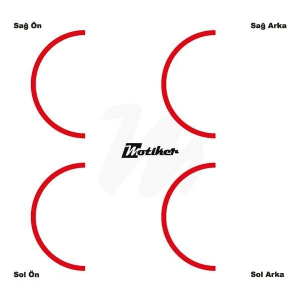 TEK RENK GENİŞ JANT YARIM KAPLAMA KIRMIZI DAİRE STICKER ETİKET MODELİ