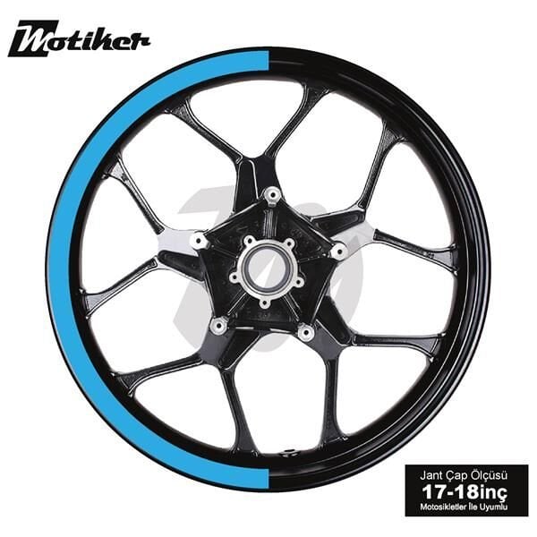 TEK RENK GENİŞ JANT YARIM KAPLAMA AÇIK MAVİ DAİRE STICKER ETİKET MODELİ