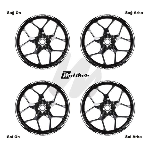 BAJAJ YAZILI UZUN KISA KESİKLİ ÇİFT RENK 16'LI JANT STICKER ETİKET MODELİ BEYAZ
