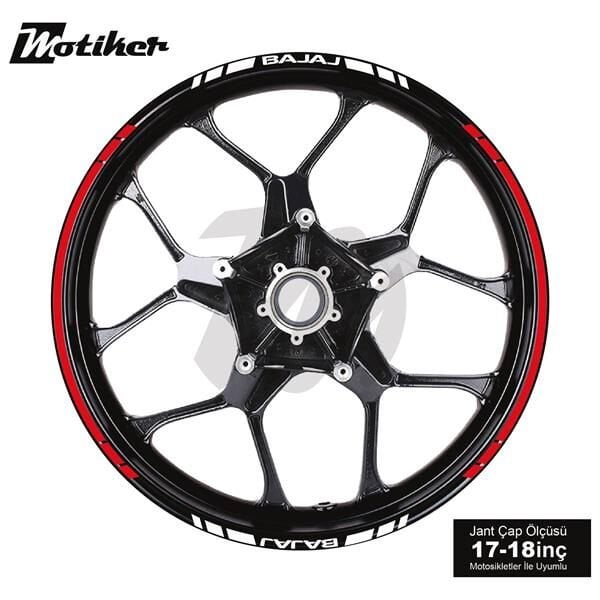 BAJAJ YAZILI UZUN KISA KESİKLİ ÇİFT RENK 16'LI JANT STICKER ETİKET MODELİ KIRMIZI