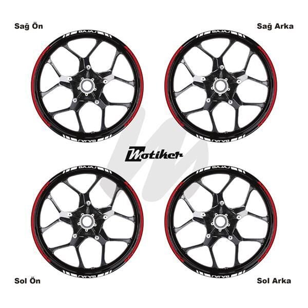BAJAJ YAZILI UZUN KISA KESİKLİ ÇİFT RENK 16'LI JANT STICKER ETİKET MODELİ KIRMIZI
