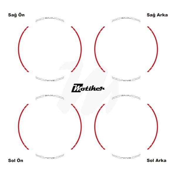 BAJAJ YAZILI UZUN KISA KESİKLİ ÇİFT RENK 16'LI JANT STICKER ETİKET MODELİ KIRMIZI