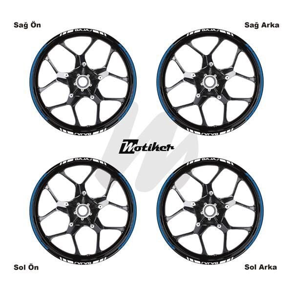 BAJAJ YAZILI UZUN KISA KESİKLİ ÇİFT RENK 16'LI JANT STICKER ETİKET MODELİ MAVİ