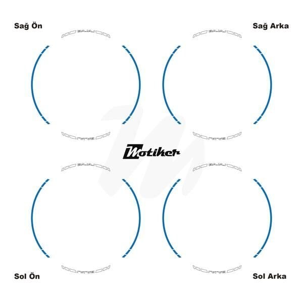 BAJAJ YAZILI UZUN KISA KESİKLİ ÇİFT RENK 16'LI JANT STICKER ETİKET MODELİ MAVİ