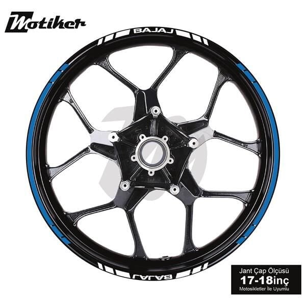 BAJAJ YAZILI UZUN KISA KESİKLİ ÇİFT RENK 16'LI JANT STICKER ETİKET MODELİ MAVİ