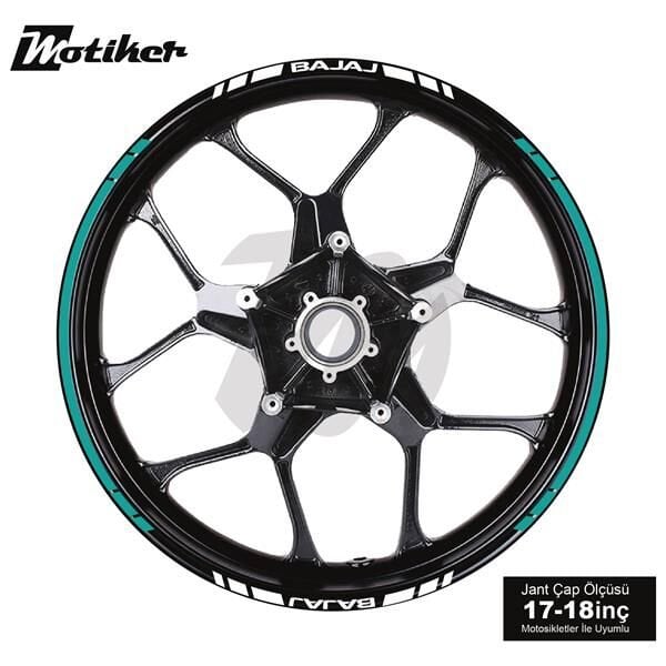 BAJAJ YAZILI UZUN KISA KESİKLİ ÇİFT RENK 16'LI JANT STICKER ETİKET MODELİ TURKUAZ