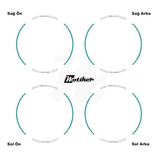 BAJAJ YAZILI UZUN KISA KESİKLİ ÇİFT RENK 16'LI JANT STICKER ETİKET MODELİ TURKUAZ