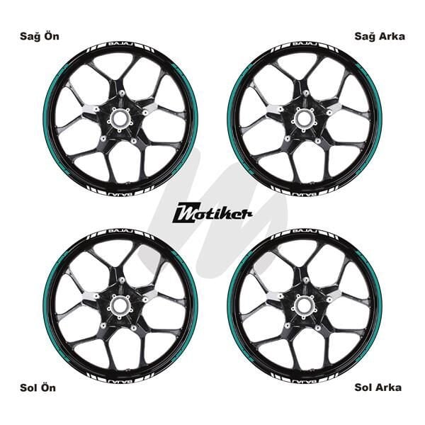 BAJAJ YAZILI UZUN KISA KESİKLİ ÇİFT RENK 16'LI JANT STICKER ETİKET MODELİ TURKUAZ