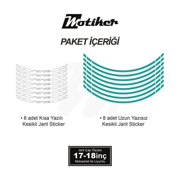 BAJAJ YAZILI UZUN KISA KESİKLİ ÇİFT RENK 16'LI JANT STICKER ETİKET MODELİ TURKUAZ