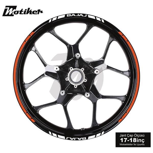 BAJAJ YAZILI UZUN KISA KESİKLİ ÇİFT RENK 16'LI JANT STICKER ETİKET MODELİ TURUNCU