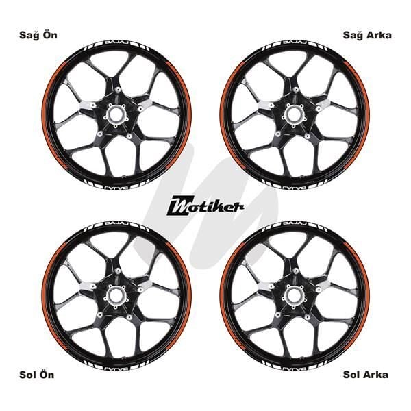 BAJAJ YAZILI UZUN KISA KESİKLİ ÇİFT RENK 16'LI JANT STICKER ETİKET MODELİ TURUNCU