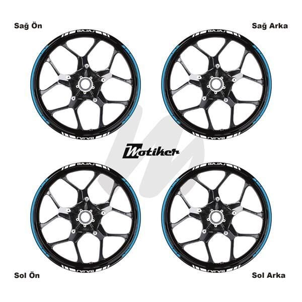BAJAJ YAZILI UZUN KISA KESİKLİ ÇİFT RENK 16'LI JANT STICKER ETİKET MODELİ AÇIK MAVİ