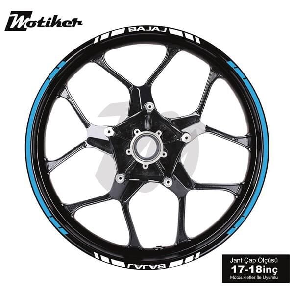 BAJAJ YAZILI UZUN KISA KESİKLİ ÇİFT RENK 16'LI JANT STICKER ETİKET MODELİ AÇIK MAVİ