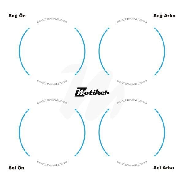 BAJAJ YAZILI UZUN KISA KESİKLİ ÇİFT RENK 16'LI JANT STICKER ETİKET MODELİ AÇIK MAVİ