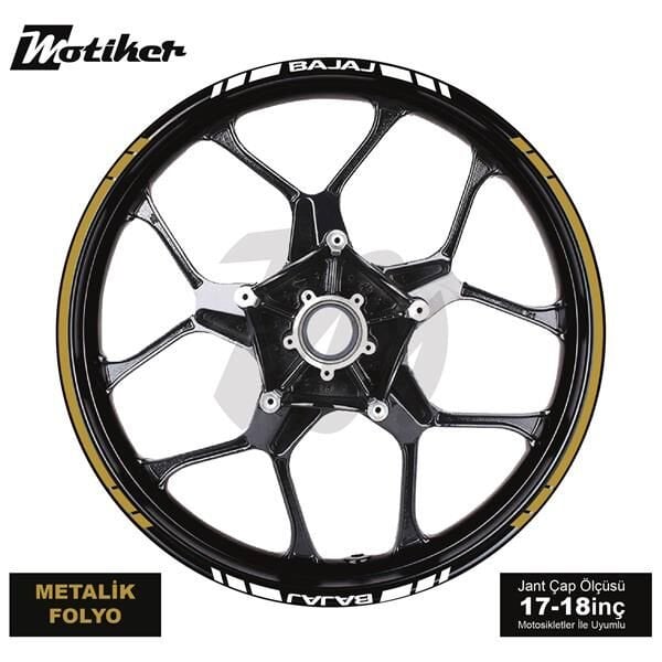 BAJAJ YAZILI UZUN KISA KESİKLİ ÇİFT RENK 16'LI JANT STICKER ETİKET MODELİ METALİK GOLD