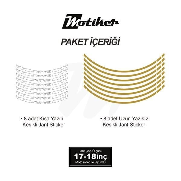 BAJAJ YAZILI UZUN KISA KESİKLİ ÇİFT RENK 16'LI JANT STICKER ETİKET MODELİ METALİK GOLD