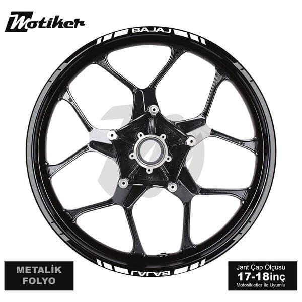 BAJAJ YAZILI UZUN KISA KESİKLİ ÇİFT RENK 16'LI JANT STICKER ETİKET MODELİ METALİK GRİ