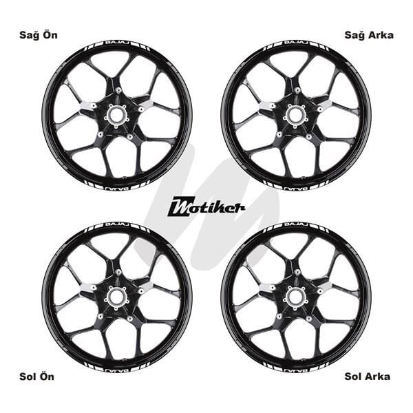 BAJAJ YAZILI UZUN KISA KESİKLİ ÇİFT RENK 16'LI JANT STICKER ETİKET MODELİ METALİK GRİ