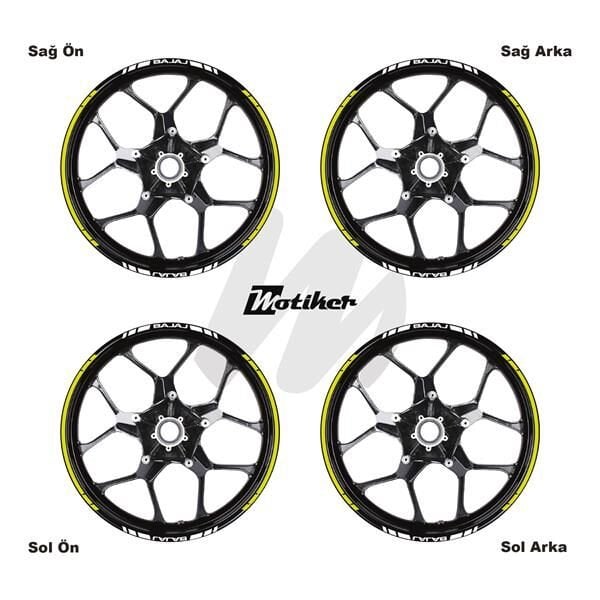 BAJAJ YAZILI UZUN KISA KESİKLİ ÇİFT RENK 16'LI JANT STICKER ETİKET MODELİ NEON SARI