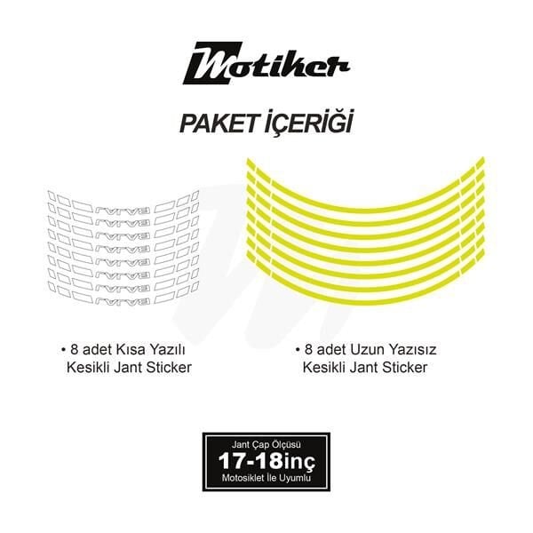 BAJAJ YAZILI UZUN KISA KESİKLİ ÇİFT RENK 16'LI JANT STICKER ETİKET MODELİ NEON SARI