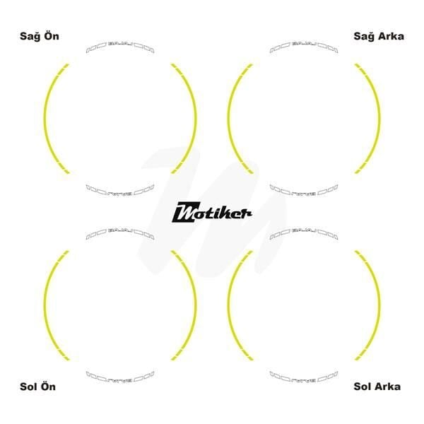 BAJAJ YAZILI UZUN KISA KESİKLİ ÇİFT RENK 16'LI JANT STICKER ETİKET MODELİ NEON SARI