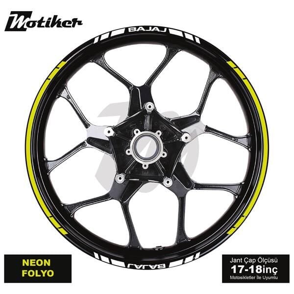 BAJAJ YAZILI UZUN KISA KESİKLİ ÇİFT RENK 16'LI JANT STICKER ETİKET MODELİ NEON SARI