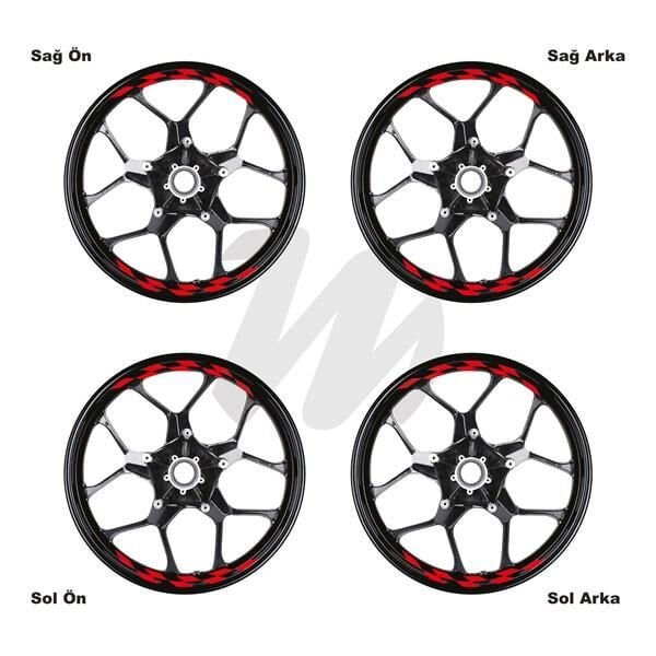 Motosiklet Jant İç Sticker Kırmızı Dama Etiket Modeli